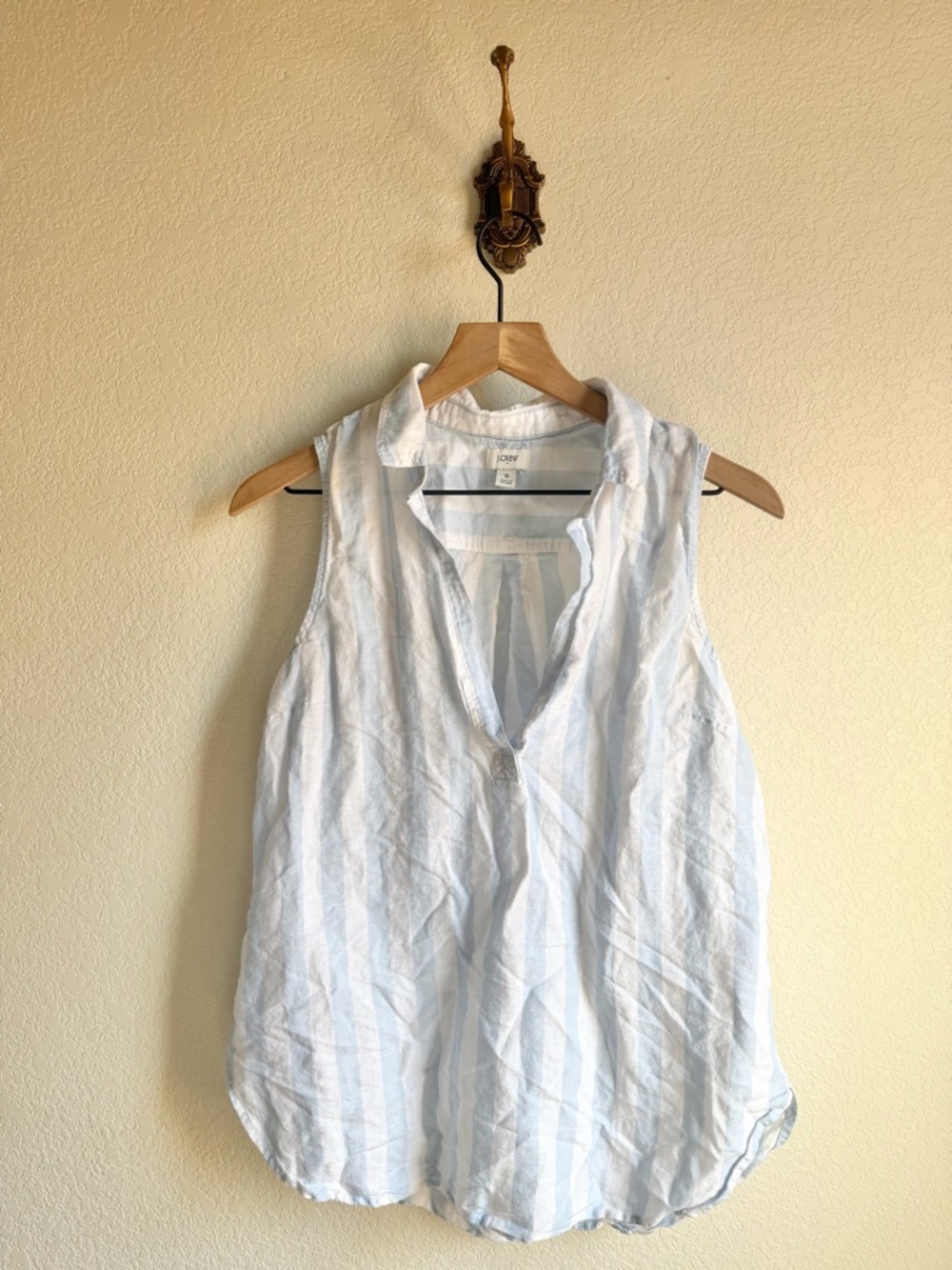 J Crew Light Blue & White Striped Sleeveless Blouse
